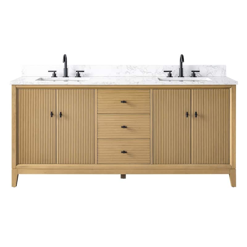Vanity Art 72" Freestanding Bathroom Vanity with Engineered Marble Top and Sinks