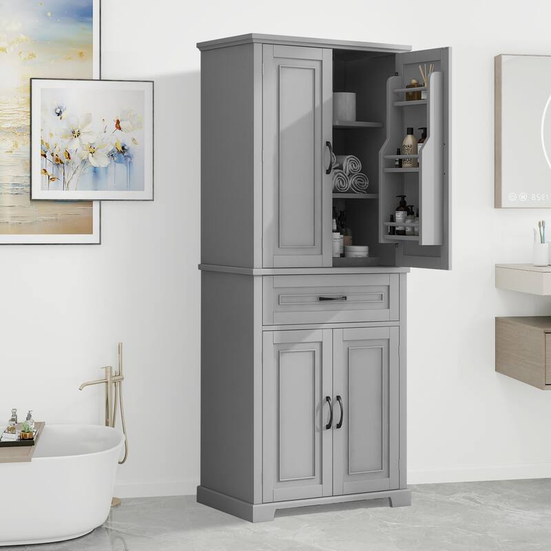 Bathroom Storage Cabinet with Doors and Drawer, Multiple Storage Space, Adjustable Shelf - Grey
