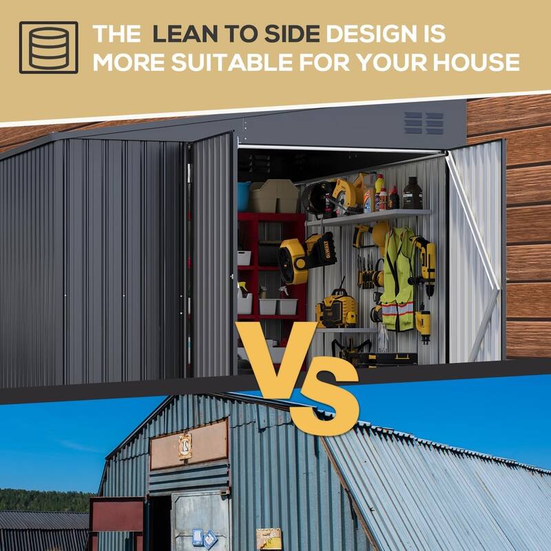 AECOJOY Outdoor Storage Side Shed Metal Attached with Lockable Door
