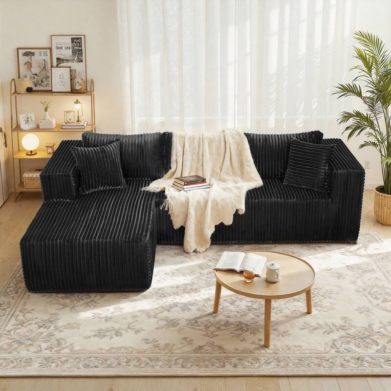 105-in L Casual Black( Corduroy)-Right Chaise Sectional