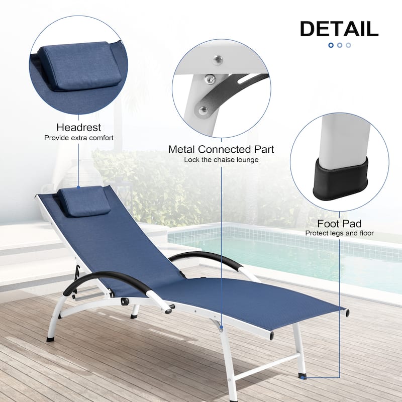 Crestlive Products Outdoor Adjustable Reclining Chaise Lounge Chair with Armrest