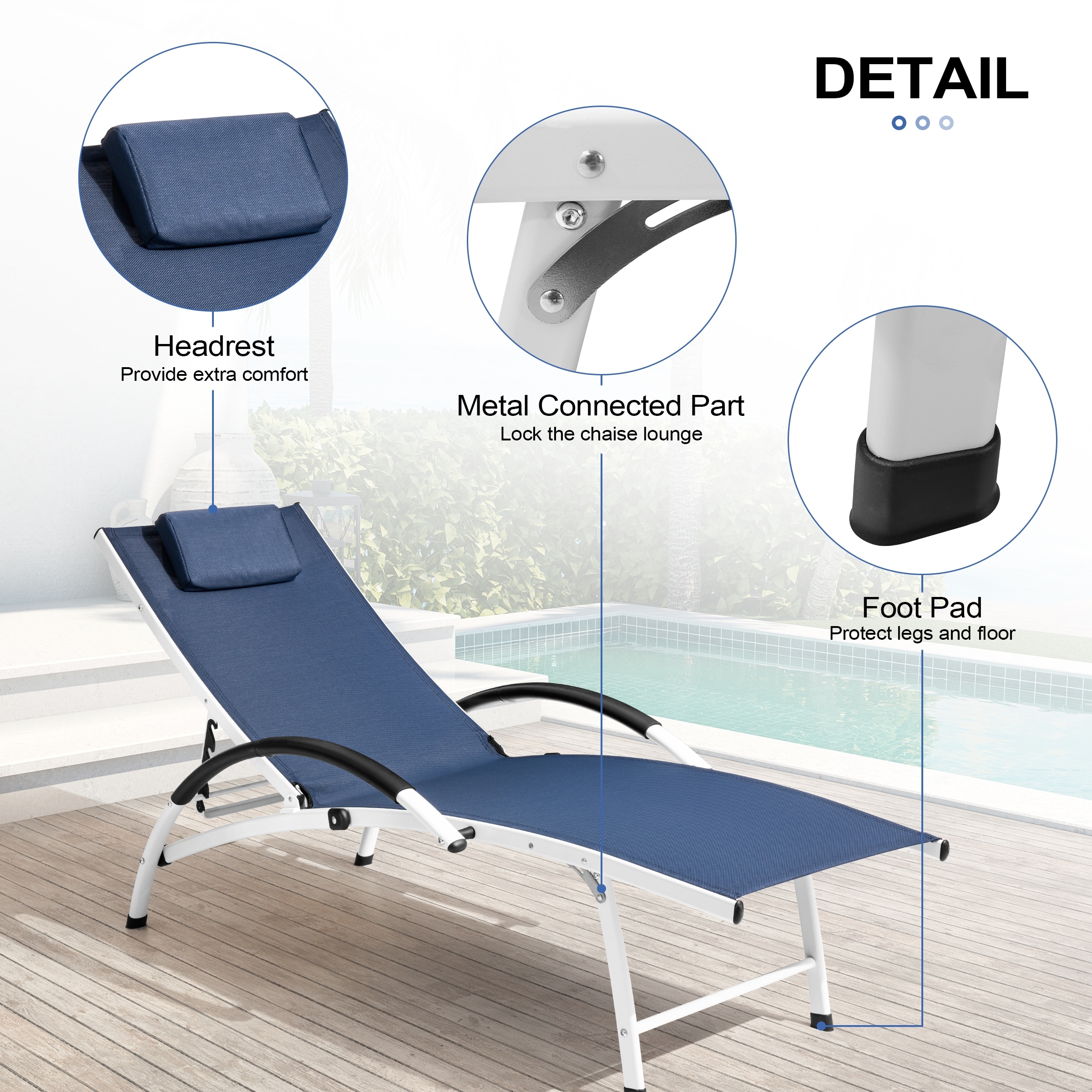 Outdoor Adjustable Reclining Aluminum Chaise Lounge Chair Set of