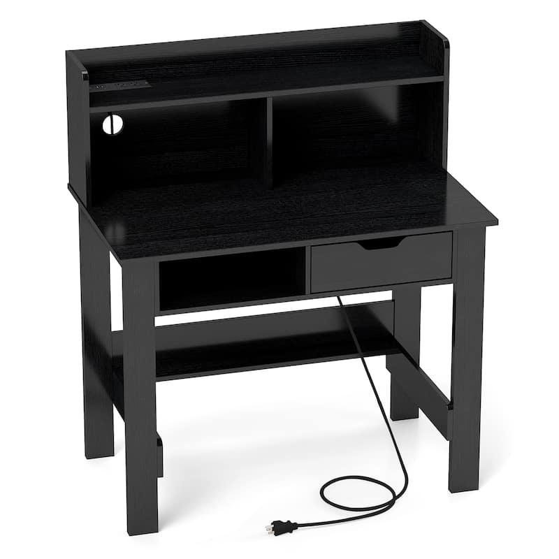 Gymax Computer Desk w/ Power Outlets & USB Ports & Type-C Hutch Open