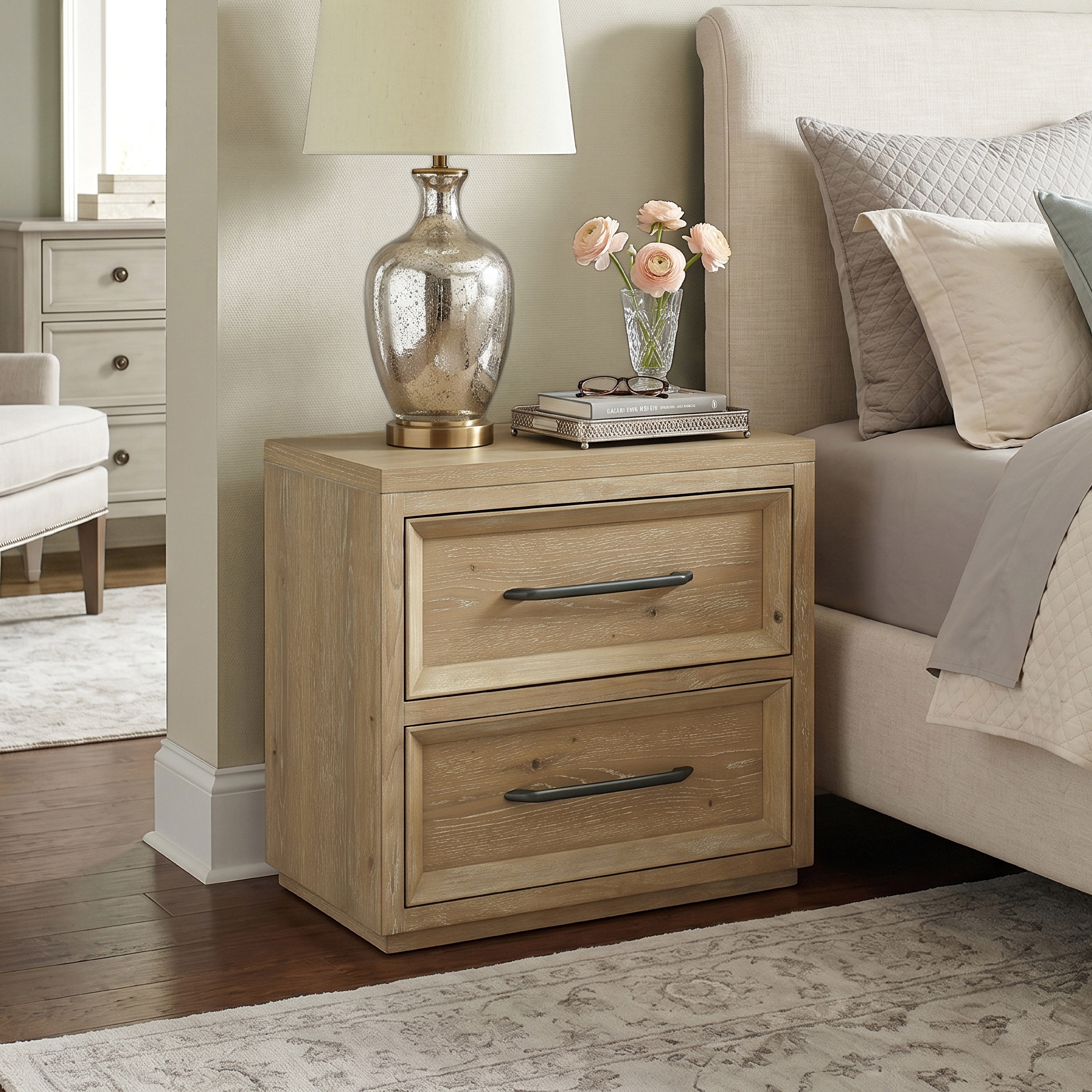 Furniture of America Tupho Natural Wood 2-Drawer Nightstand with USB Ports