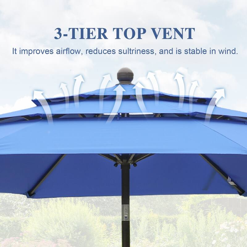 Aoodor Patio Umbrella 10 ft. for Dining Table Outdoor Market Yard Use 3 Tier Ventilation (Umbrella only)