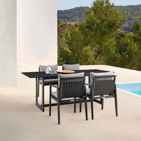 Cayman Outdoor Patio 5-Piece Dining Table Set in Aluminum with Grey Cushions