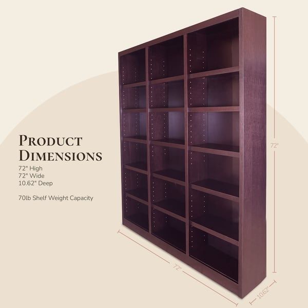 Concepts in Wood Bookshelf, 18 Shelf, Triple Wide, 84 inch Tall