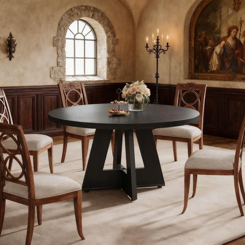 47" Farmhouse Wood Round Dining Table, Table Only
