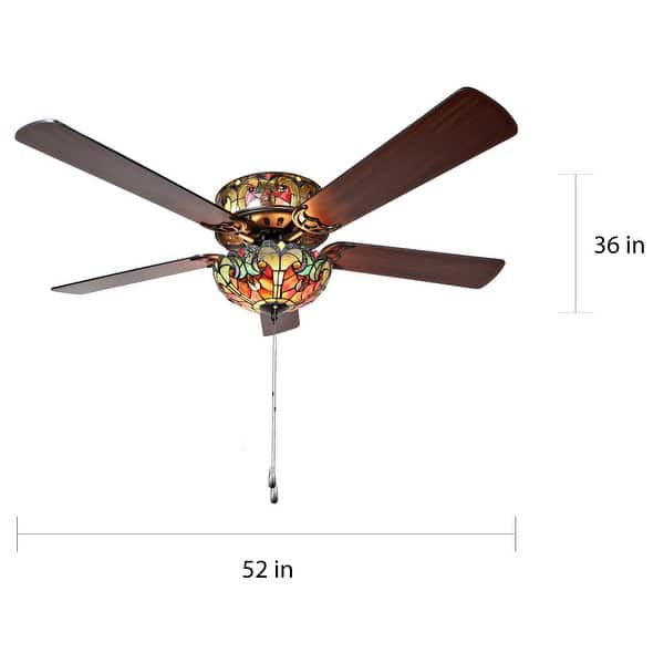 dimension image slide 1 of 2, River of Goods Tiffany-Style Stained Glass Halston Ceiling Fan - Spice - 52"L x 52"W x 19"H - 52"L x 52"W x 19"H