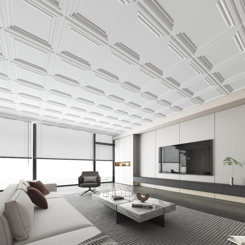 Art3d White PVC Ceiling Tiles, Wall Paneling 12 Pack 24"x24" Cover 48 Sq.Ft.