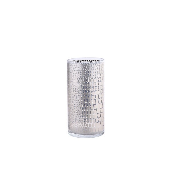 12" Silver Colored Cylindrical Glass with Mesh Design Vase - N/A