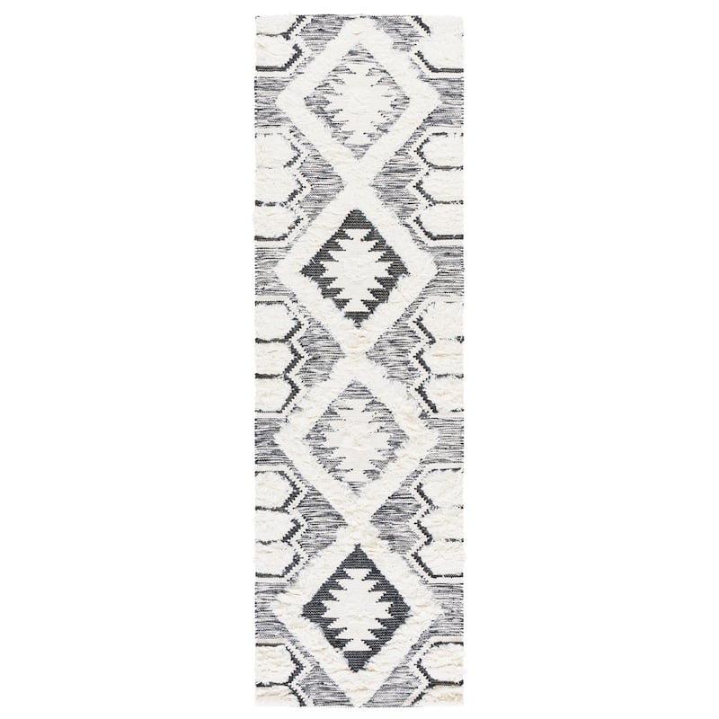 SAFAVIEH Handmade Natura Dalla Moroccan Wool Rug - 2'3" x 8' Runner - Ivory/Black