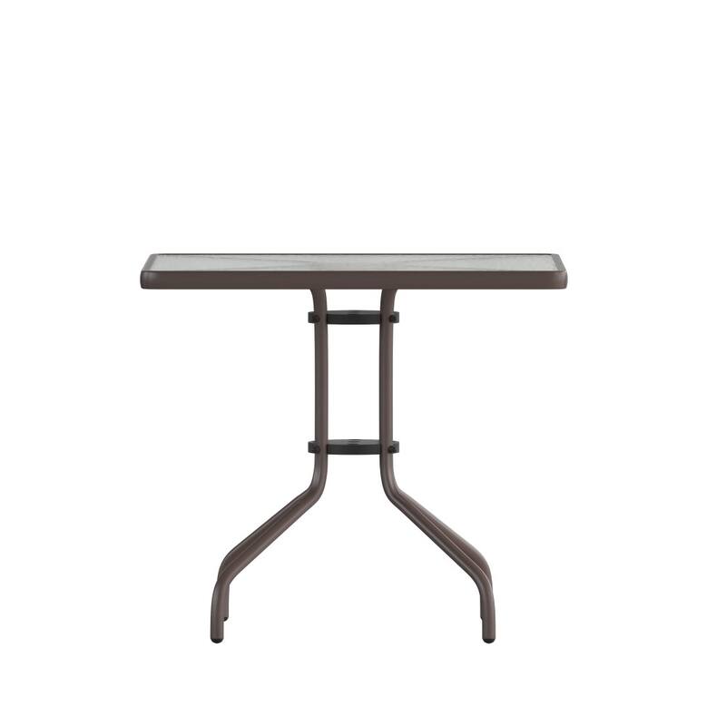 31.5" Square Tempered Glass Metal Table with Smooth Ripple Design Top