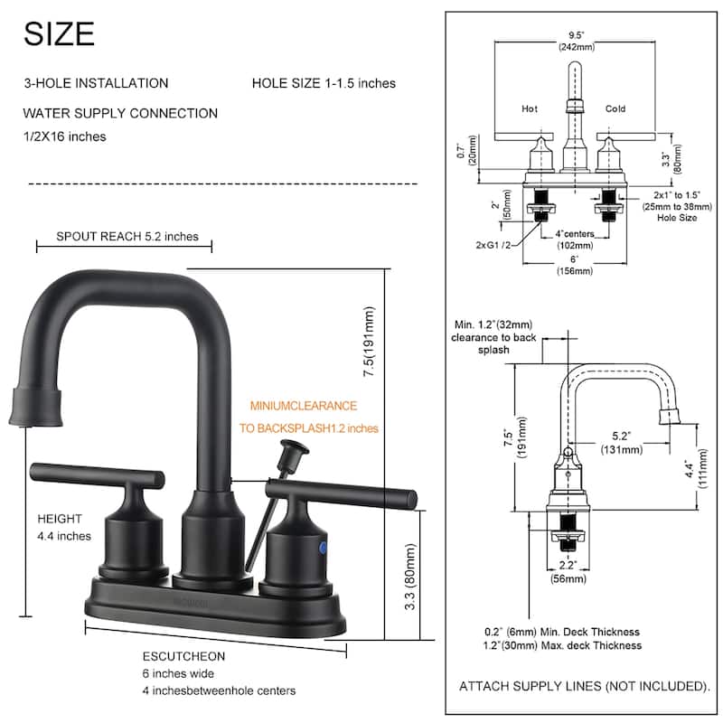 WOWOW 4 in. Centerset Double Handle Bathroom Faucet