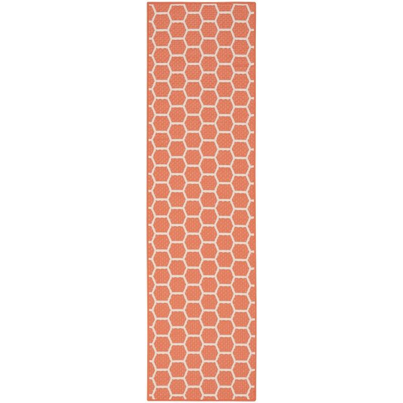 Nourison Reversible Indoor Outdoor Indoor/Outdoor Geometric Area Rug - 6' Runner - Coral
