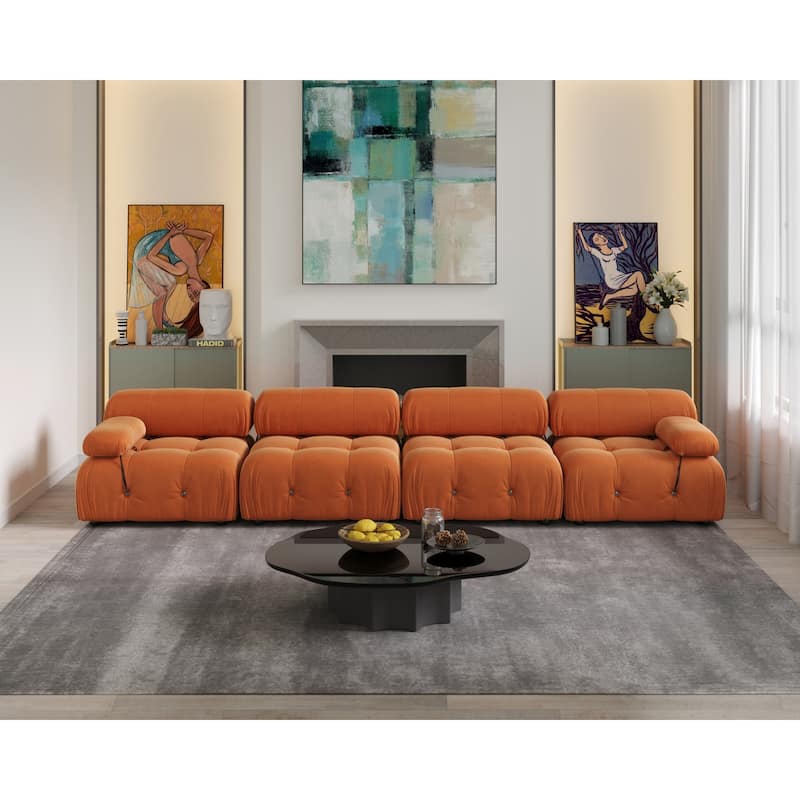 138" Convertible Modular Sectional Sofa, Luxury Modern 4-Seat Wide Couch Sectional for Living Room Bedroom Office Apartment - Orange