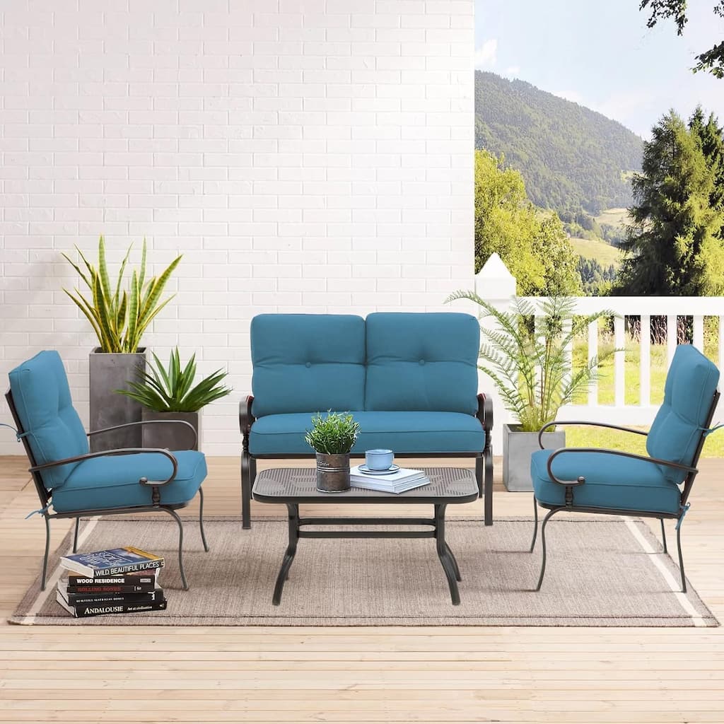 4-Piece Metal Outdoor Patio Loveseat Conversation Set