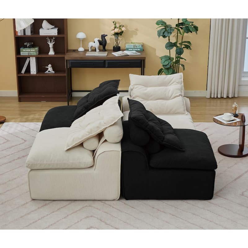 99" Modular Corduroy Sectional Sofa with 8 Pillows & Armless Design
