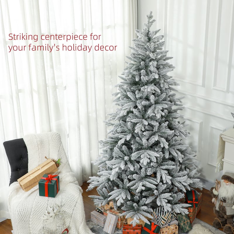 HOMCOM Flocked Artificial Christmas Tree - Foldable Metal Stand, Easy Assembly, Green