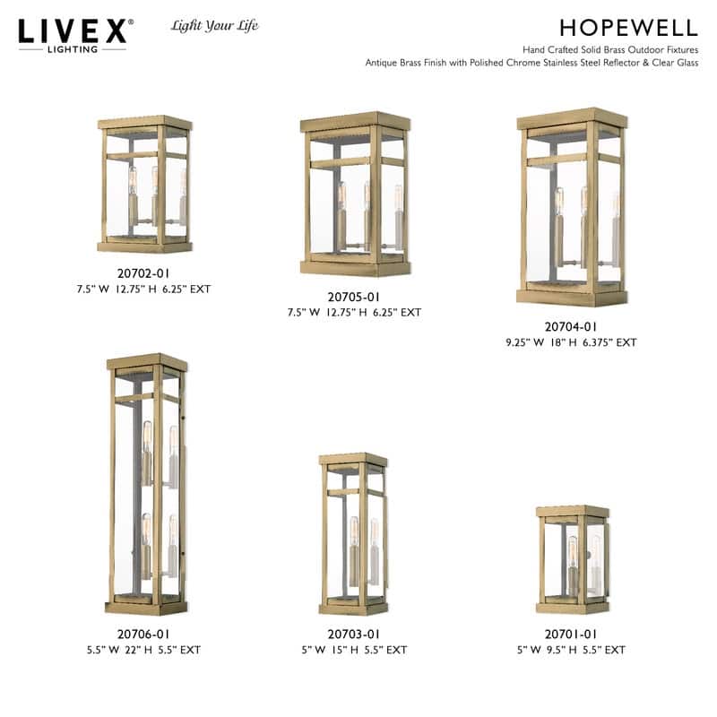 Livex Lighting 2-light Antique Brass Outdoor Wall Lantern, 20704-01 - 9.25" W X 18" H X 6.375" EXT