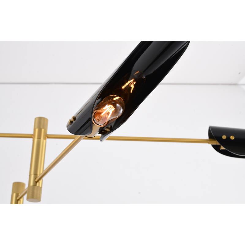 6-Light Brass Iron Chandelier With Smoke Black Tubed Shade