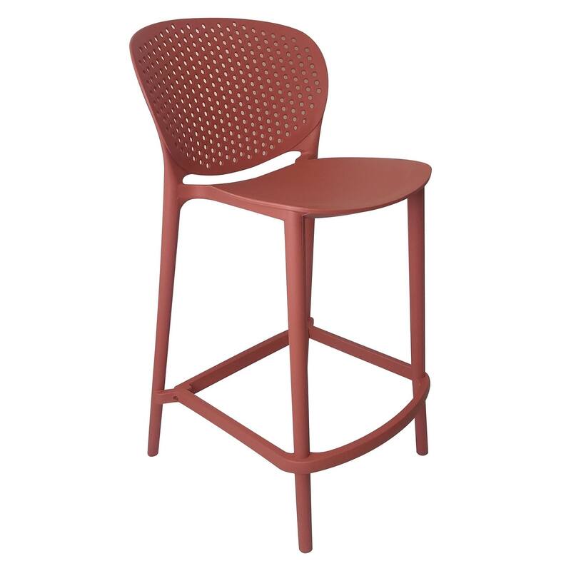 HomeRoots Set of Four 26" Orange Heavy Duty Plastic Low Back Counter Height Bar Chairs