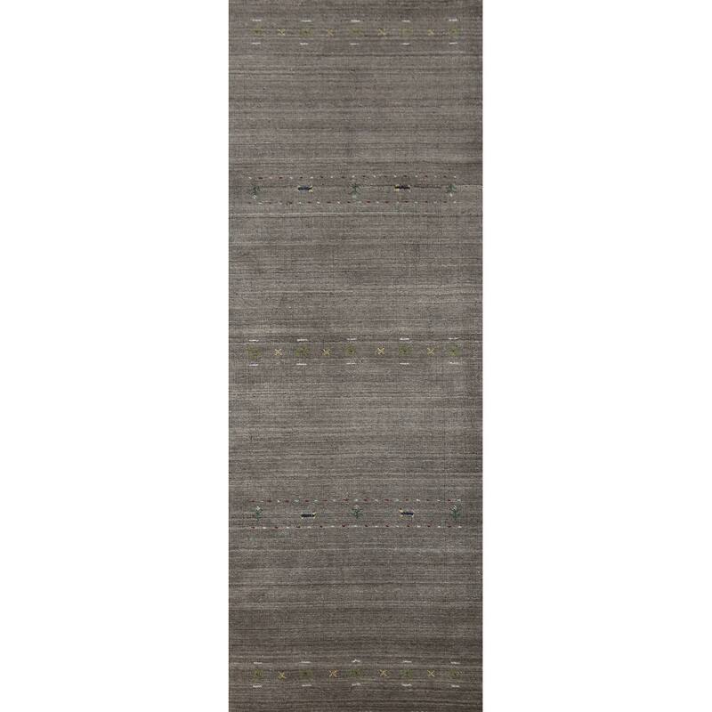 Gray Tribal Gabbeh Indian Runner Rug Handmade Wool Carpet - 2'6" x 9'6"