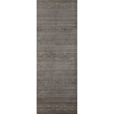 Gray Tribal Gabbeh Indian Runner Rug Handmade Wool Carpet - 2'6" x 9'6"