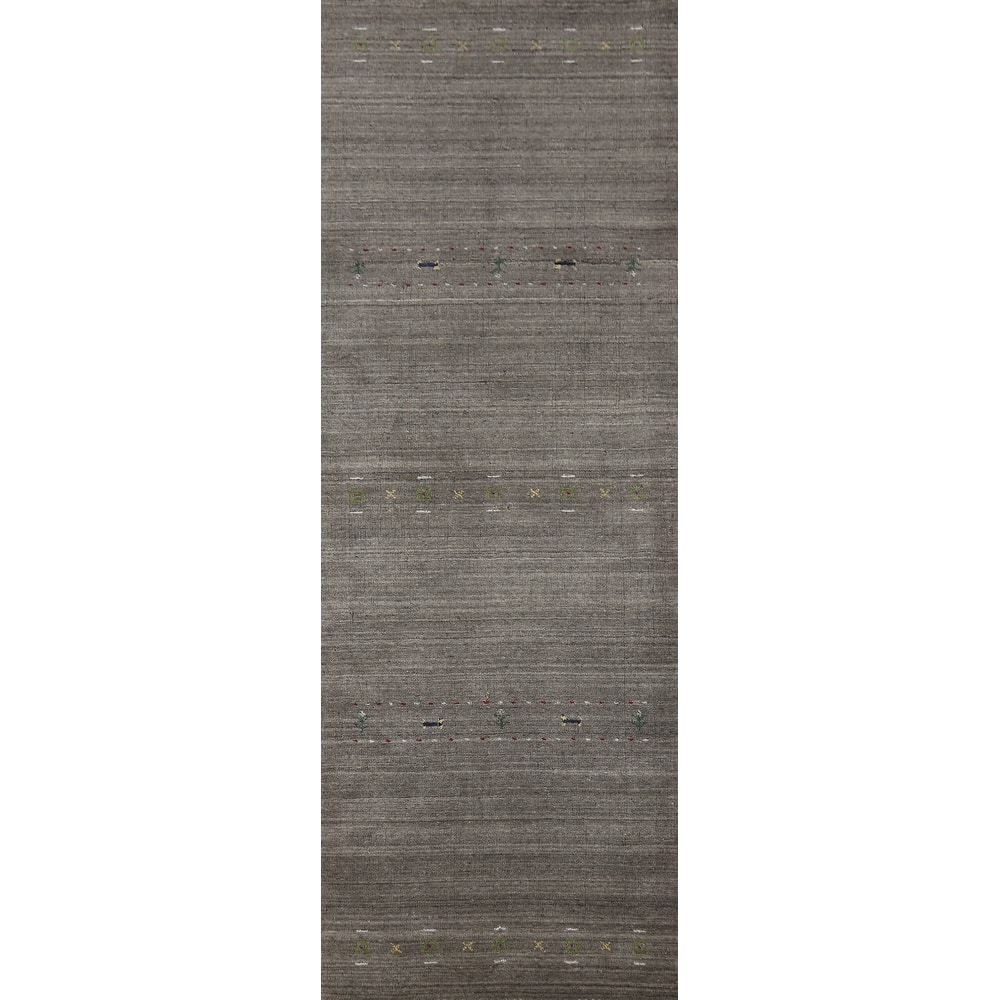 Gray Tribal Gabbeh Indian Runner Rug Handmade Wool Carpet - 2'6" x 9'6"