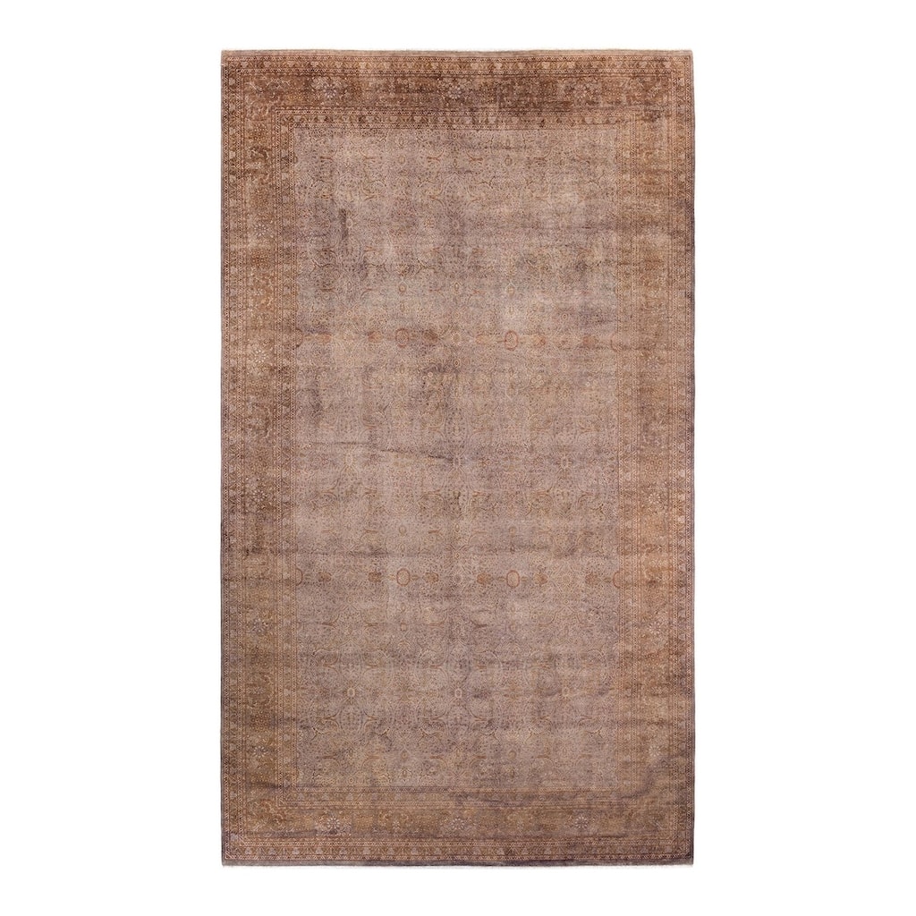Overton Handknotted Wool Vintage Inspired Contemporary Overdyed Beige Area Rug - 15' 8" x 9' 3"