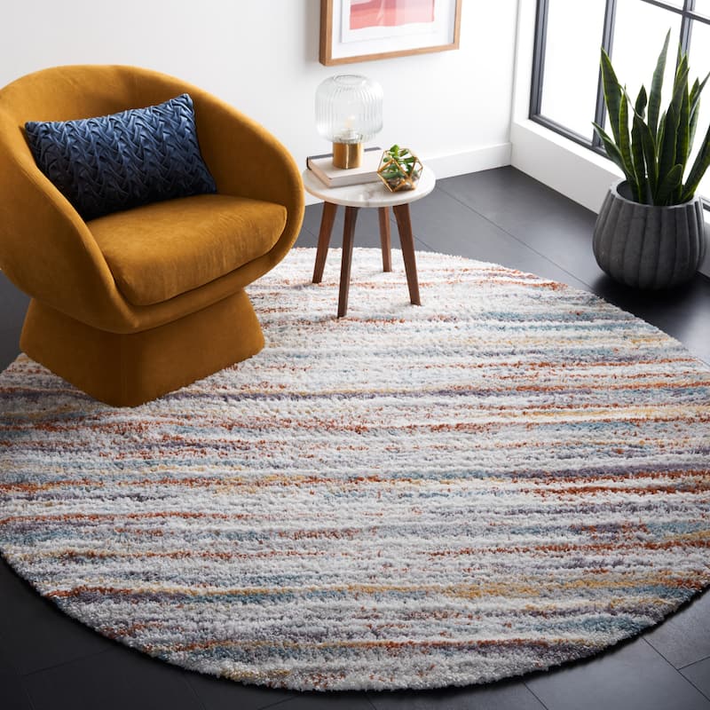 SAFAVIEH Berber Shag Sahire Rug - 5'5" Round - Blue Rust/Ivory