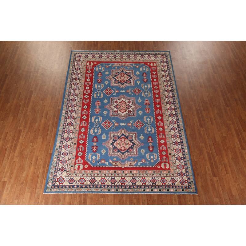 Blue Kazak Oriental Area Rug Wool Carpet - 8'2" x 11'9"