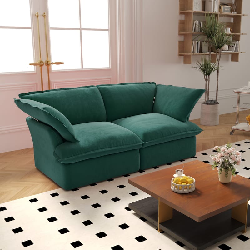 Loveseat Velvet Sectional Sofa, Comfy Down Feather Wide Deep Seat Modular Couch