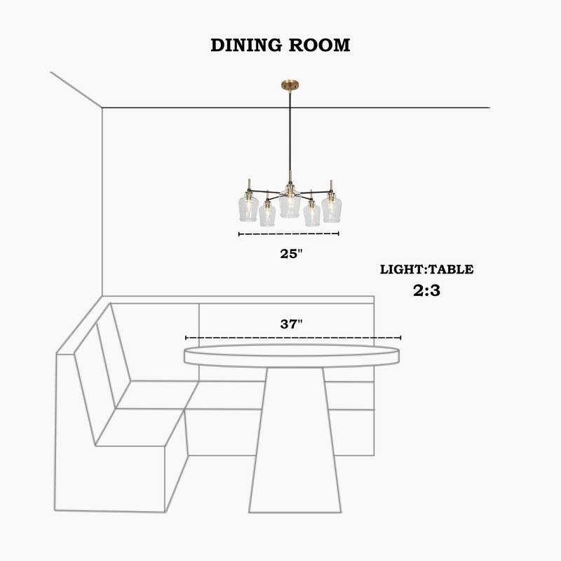 Modern Farmhouse 3/5-Light Black Gold Chandelier Clear Glass Kitchen Island Pendant Lighting for Dinning Room