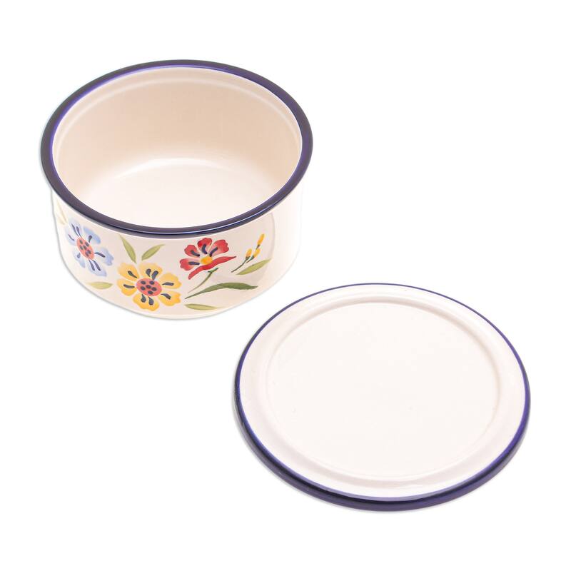 Novica Handmade Primrose Path In Blue Decorative Ceramic Box