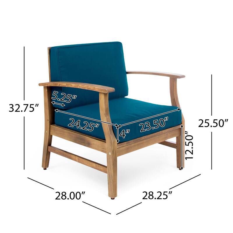 Roomfitters Outdoor Acacia Wood Club Chair with Weather-Resistant Cushions