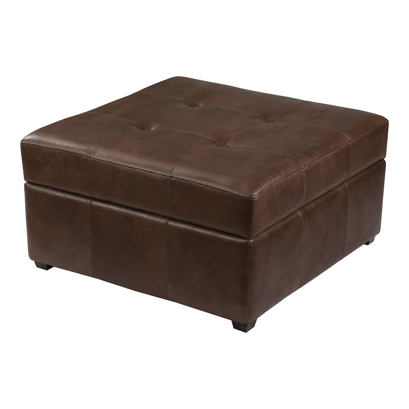 Adeco Storage Ottoman Square Bench Tufted Footrest for Living Room