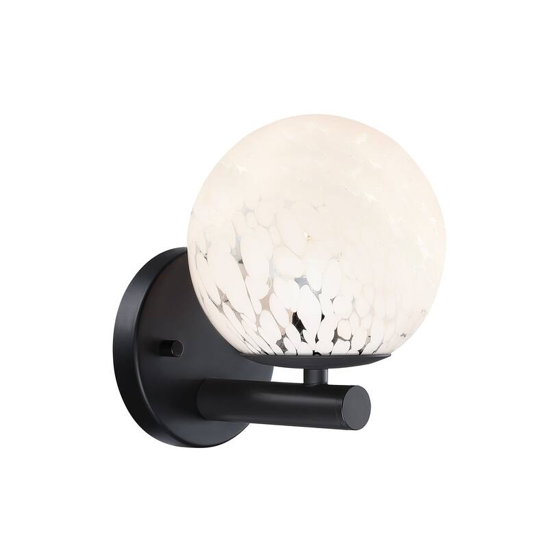Crown Heights 8 in. 1-Light Matte Black Wall Sconce with White Art Glass Shade