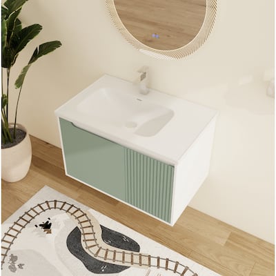 Malwee 32"/36"/40" Floating Bathroom Vanity, Wall Mounted Bathroom Vanity with Ceramic Sink,Soft Close Doors
