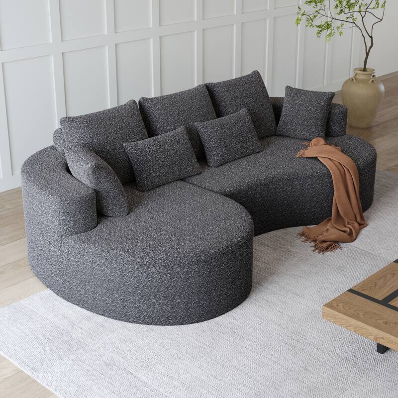 Modern Free Combination Chenille Extra Deep & Wide 4-Seater Sectional Sofa with 7 Pillows - Grey-Left Hand Facing