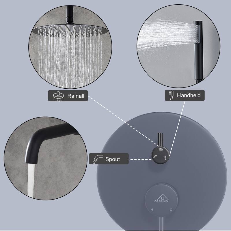 1-Spray Pattern Round 10-inch Wall Mount Shower System with Tub Faucet