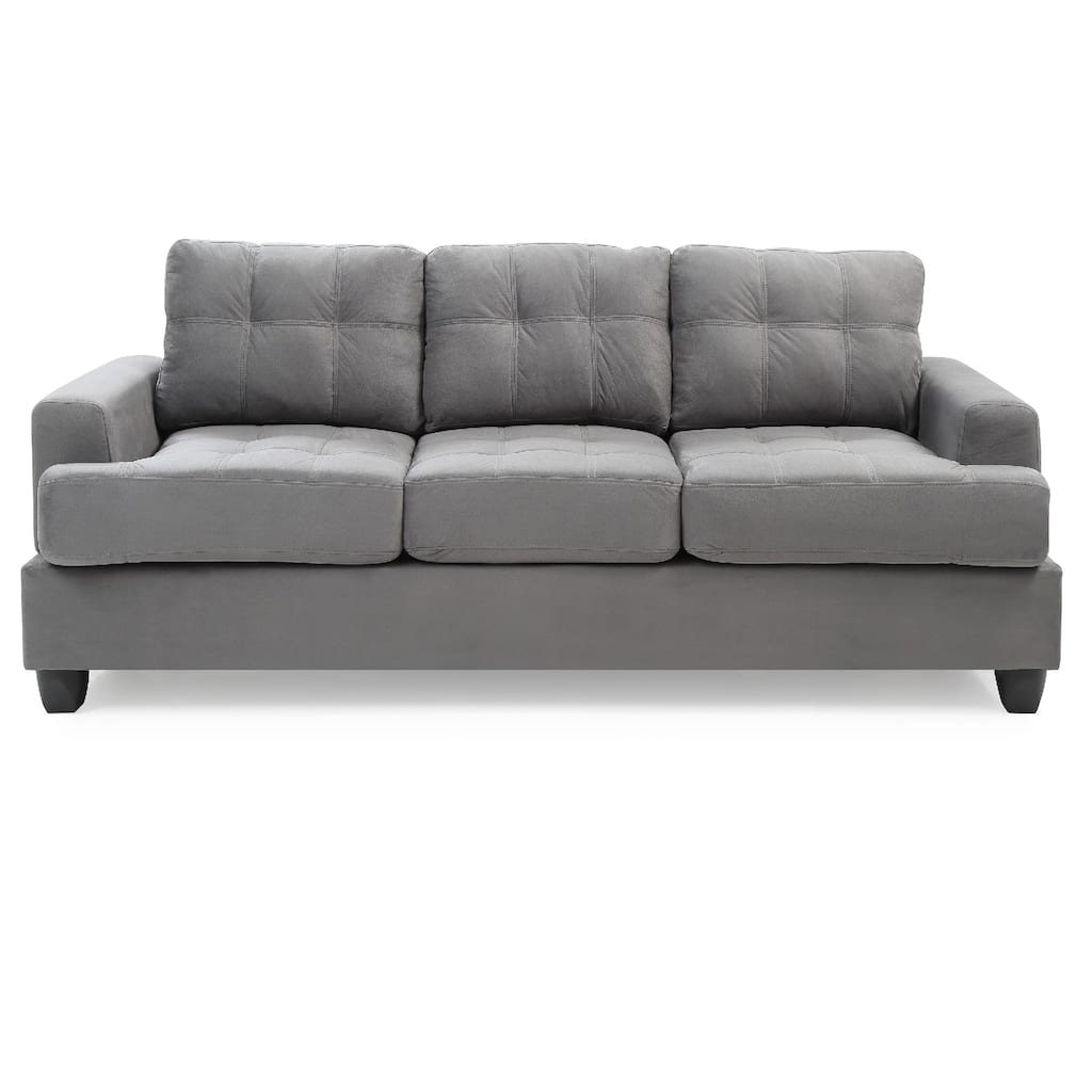 Tufted Microsuede Square Arm Straight Sofa - 79" - Gray