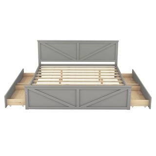 Gray King Size Wooden Platform Bed with 4 Storage Drawers and Support Legs, 81.9''L*80''W*38.7''H, 138.5LBS