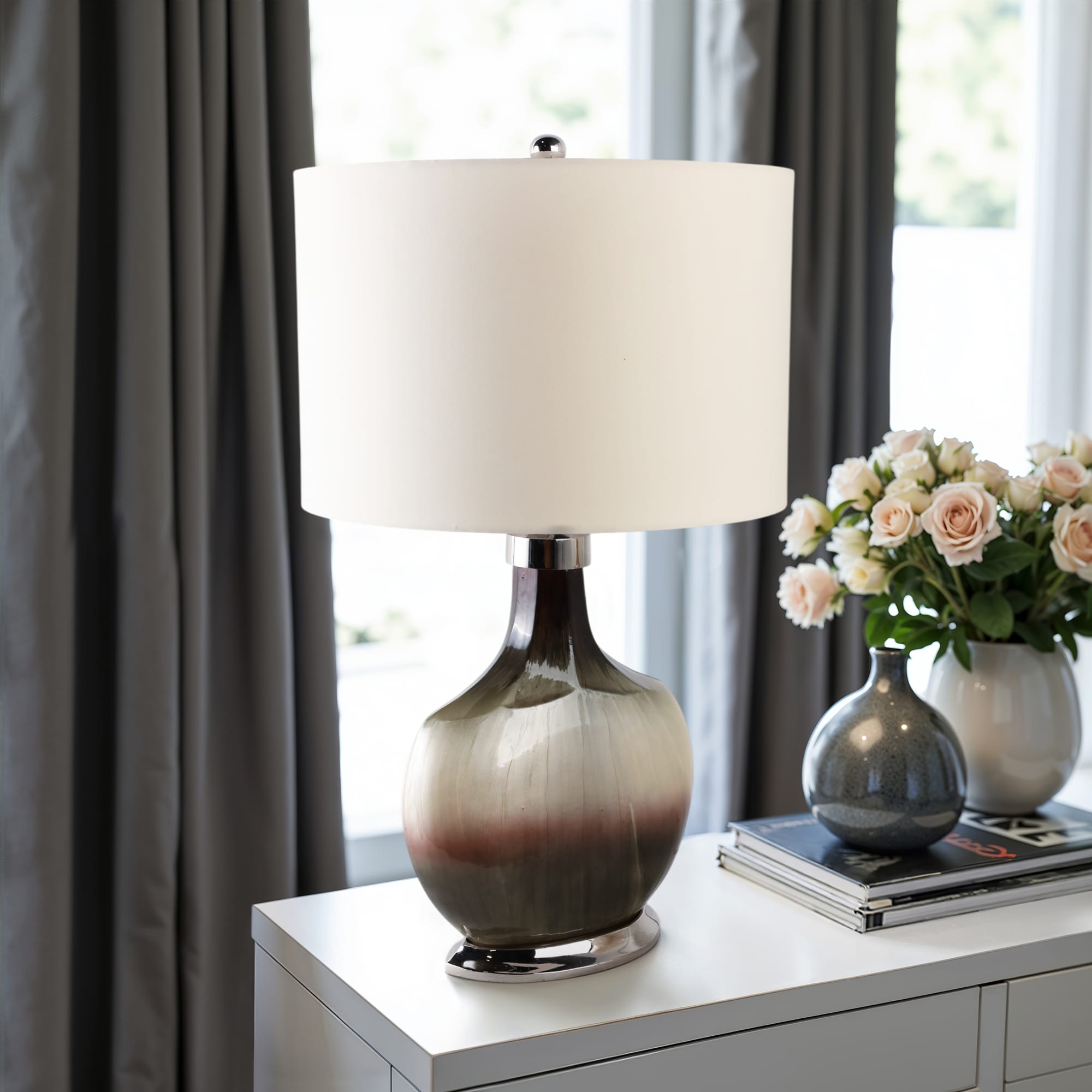 Glass Metal Table Lamp Gradient Finish Home Office Decor - 32" Gray - 18" x 18" x 32"