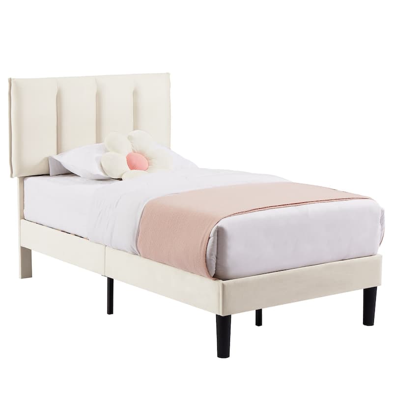Javlergo Velvet Upholstered Platform Bed Frame with Adjustable Headboard