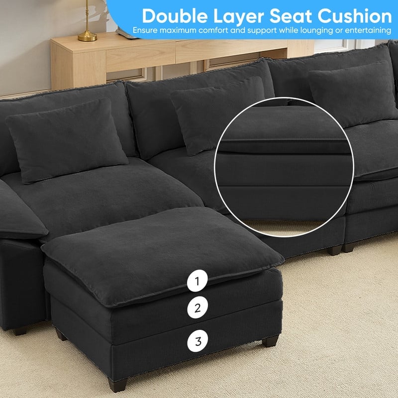 Modern 118'' U-Shaped Modular Sectional Sofa with 2 Ottomans, 5-Seat Cloud Couch, Modern Chenille Sofa Sleeper Deep Seat Couches
