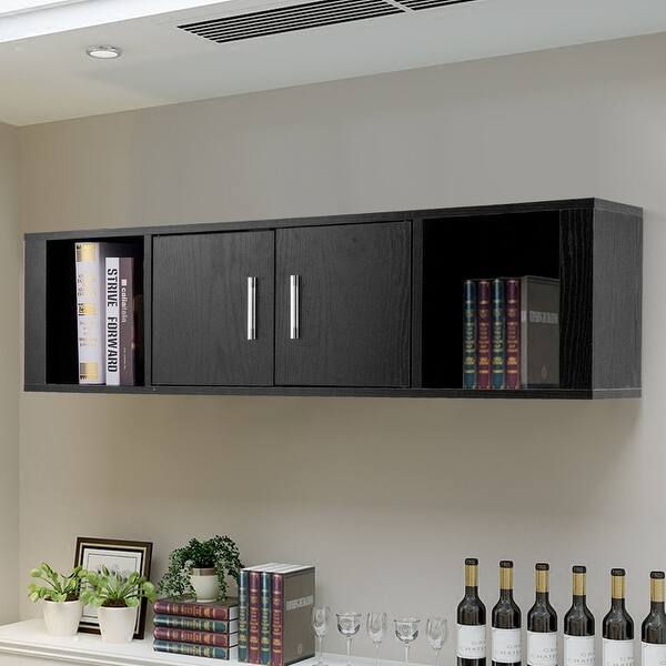 Shop Costway Wall Mounted Floating Desk Hutch Wall Shelf Cabinet