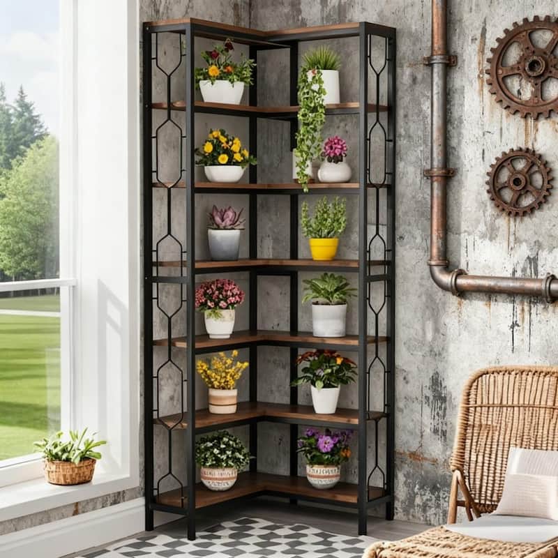 78.7" Tall Bookshelf 7-Tier Industrial Display Shelf Corner Shelf