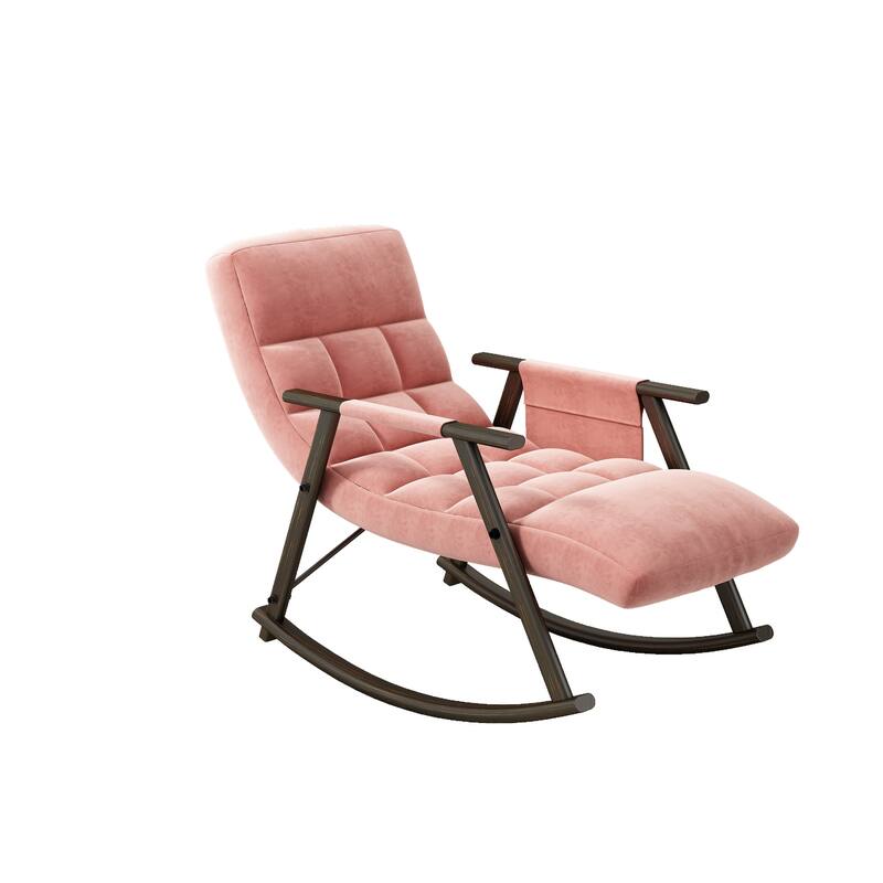 Pink Modern 42.2" Velvet High Back Rocking Chair with Foot Rest and Side Pockets for Living Room