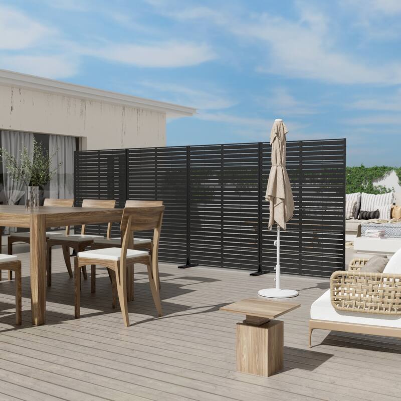 Outdoor Privacy Screen with Stand for Patio Garden Metal Fence Set of 2